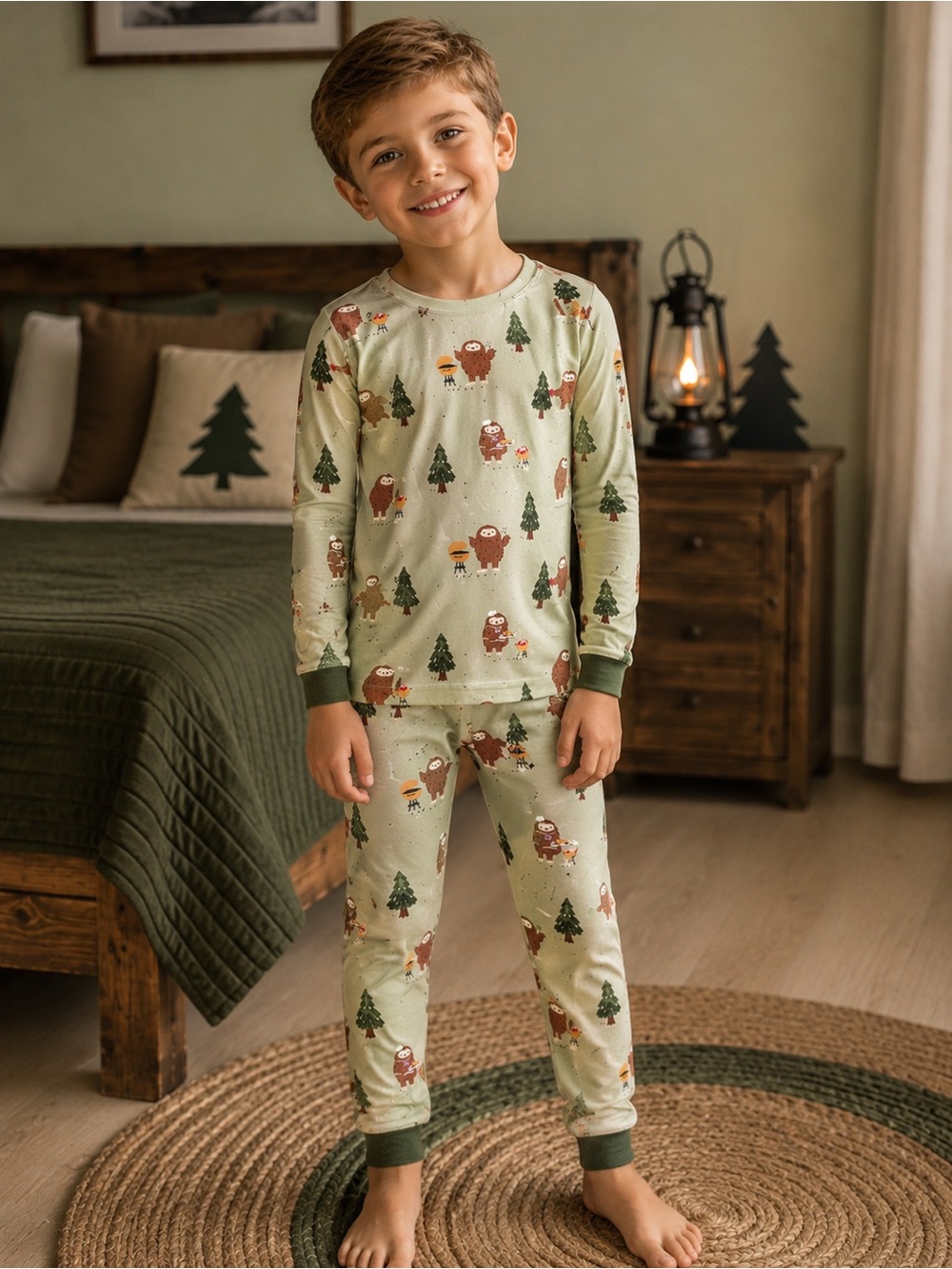 Angel Dear Bamboo‎ Bigfoot BBQ Pajama Set Soft Cozy Woodland Sleepwear